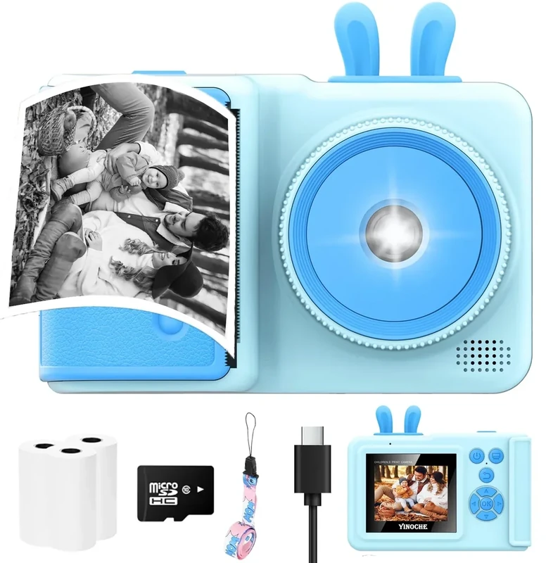 YINOCHE Kids Camera Instant Print, Camera for Kids with Printable Photos, Toddler Camera Toys for Children Ages 3-14, Digital Camera Birthday Gifts for Girls (Blue)