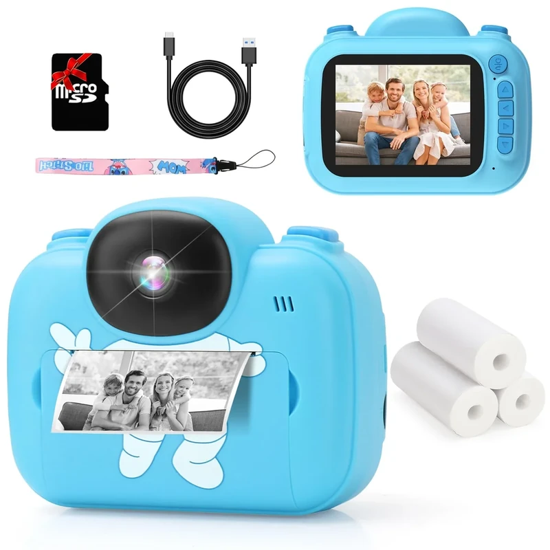 Trayoo Kids Instant Print Camera - 1080P HD Photo & Video, 3.5\" Blue