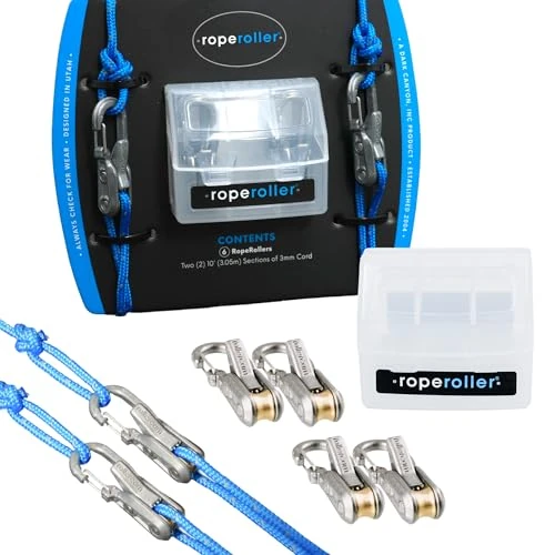 Roperoller The Original Rope Tightening Tool & Tensioner 6-Pack with Rollercam Technology – Heavy-Duty Tie Down for Outdoors, Tarps, Boating & Camping Gear – Includes Reflective Cord & Carry Case
