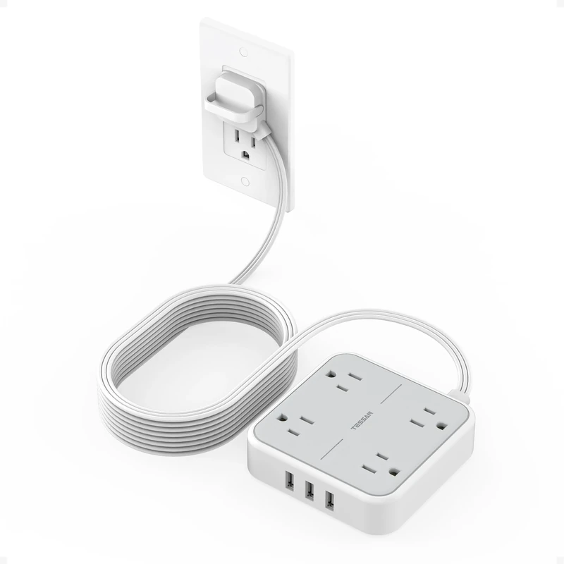 TESSAN 15 FT Cord Surge Protector - 4 Outlets, 3 USB, Flat Plug