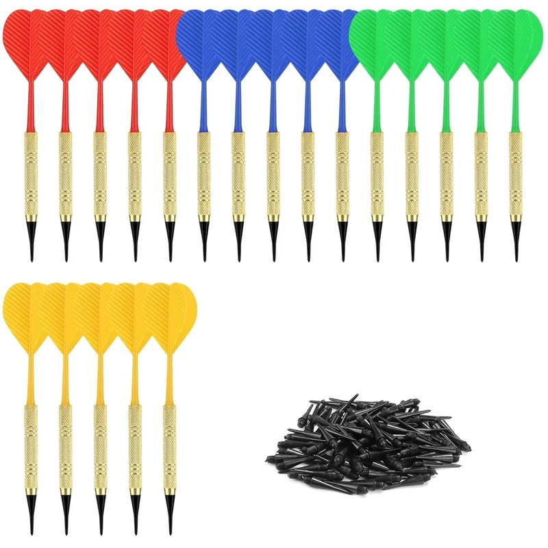Accmor 20 Pack Soft Tip Darts, Bar Dart, Plastic Tip Darts Set, Attach Extra 100 Black 2BA Replacement Tips, Soft Tip Darts for Electronic/Plastic Dartboard