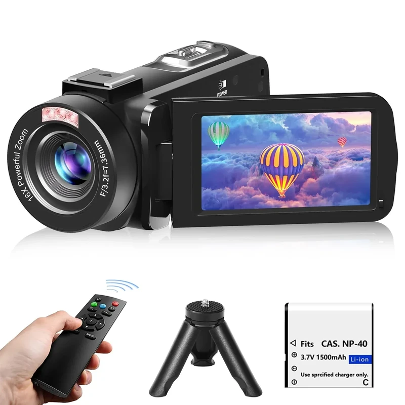 VETEK 1080P 24MP Camcorder - 18X Zoom, Night Vision, 3" LCD, Remote, Battery