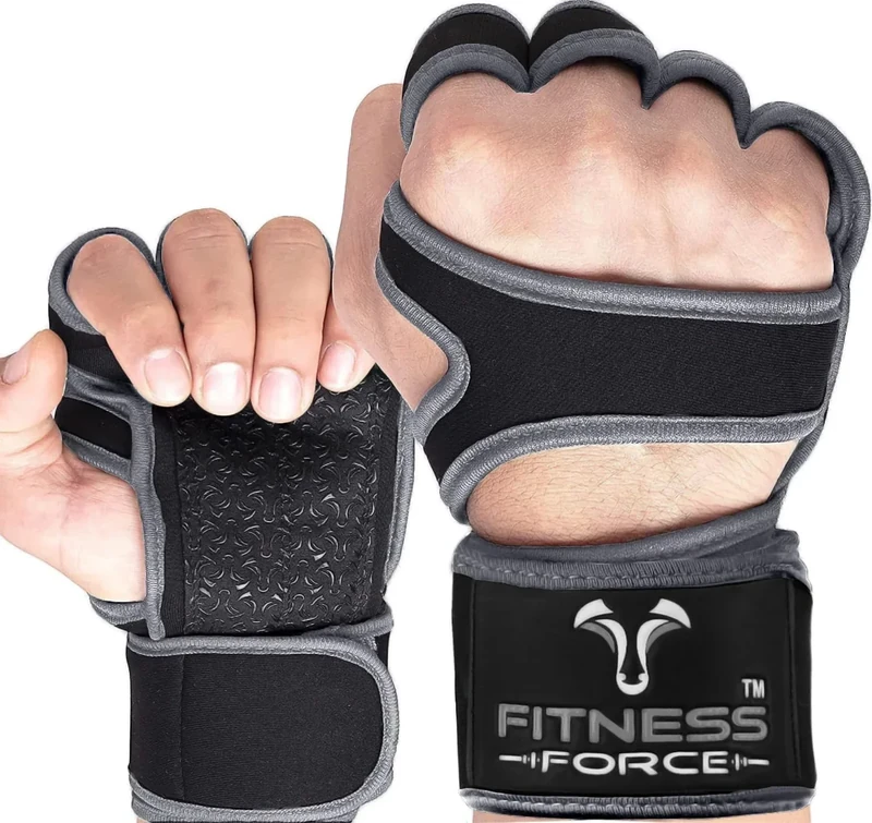 FITNESS FORCE Ventilated Weightlifting Gloves Workout Gloves for Men & Women with Built-in Wrist Wraps Fingerless Gym Gloves for Men Perfect for Exercise Fitness, Weight Lifting, Cross Training