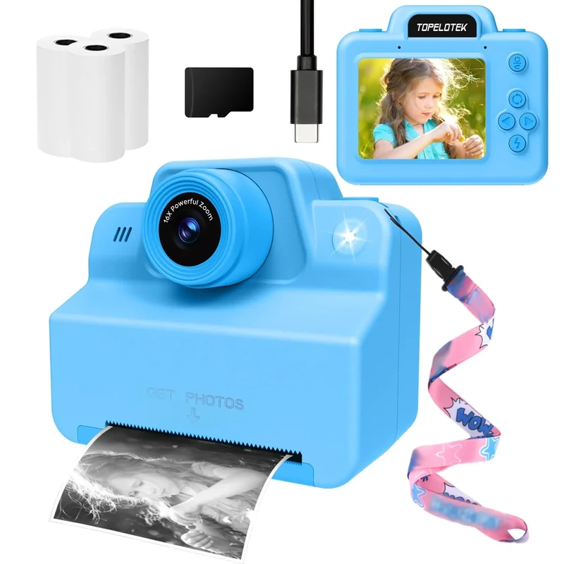 Kids Instant Camera Print Photos Instantly, Toy Camera That Printing Pictures, Instant Prints Cameras Gift for Toddler Girls & Boys Aged 3-12 (Blue)