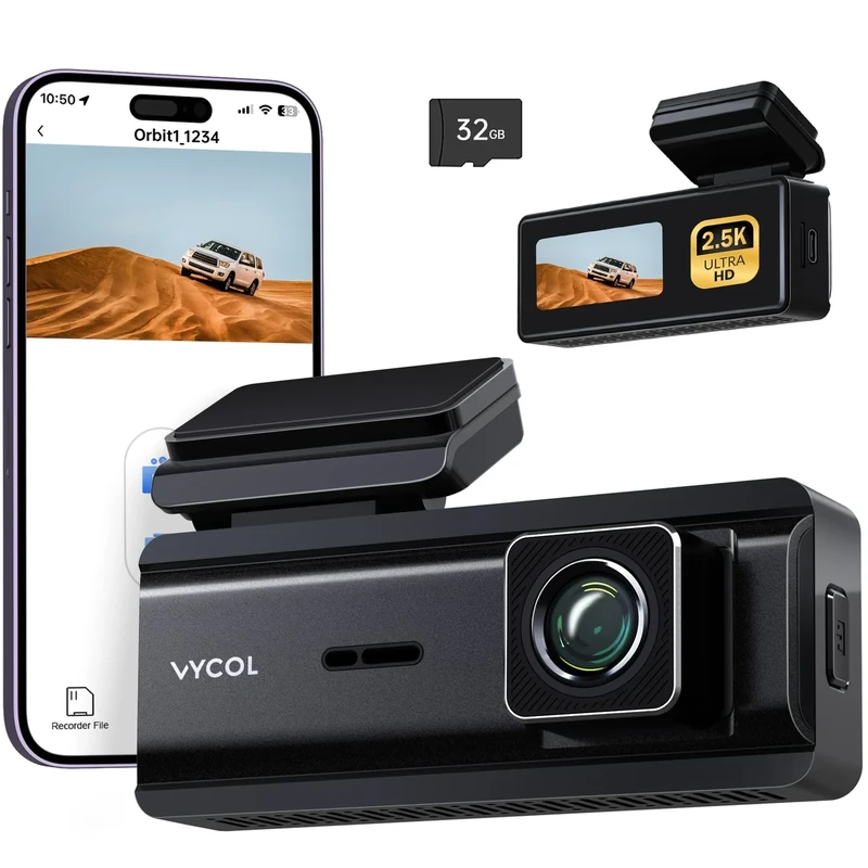 VYCOL Dash Cam 2.5K WiFi, Dash Camera for Cars with 32GB Card, Mini Dashcam Car Camera, WDR Night Vision,Voice Control, 24H Parking Mode, Support 128GB Max, Front Camera Only