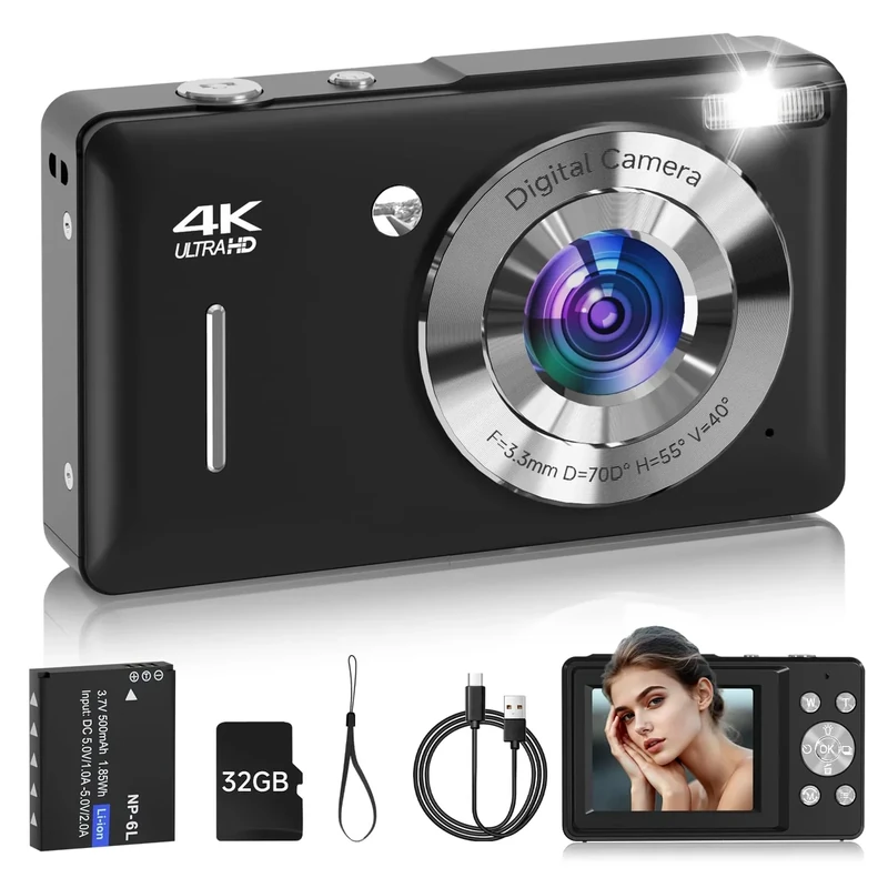 SMARTKLIK Kids Digital Camera - 44MP 1080P Video, 18x Zoom, 32GB Card