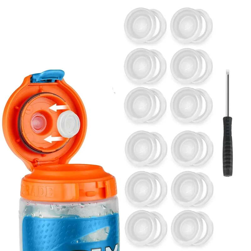 gocola Dispensing Valves Compatible with Gatorade Water Bottle - 12pcs Silicone Valve and Plastic Insert with Screwdriver, Replacement Accessories for Gatorade Gx Water Bottle Gatorade 32oz Bottle