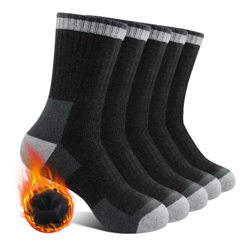 BESTENA Merino Wool Hiking Socks for Men 5 Pairs Thermal Warm Winter Thick Cushion Moisture Wicking Crew Boot Socks