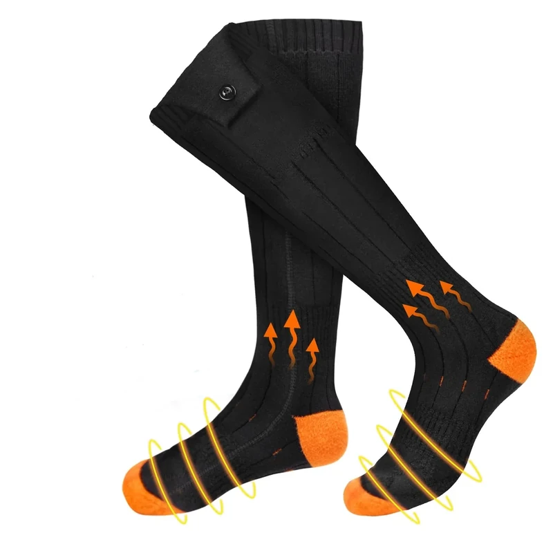 Heated Socks for Men Women - Rechargeable, Washable, Electric Heated Socks Up to 8 Hours with 4 Heating Levels for Hunting, Camping, Hiking, Skiing, Walking, Fishing, Outdoor Work(Black&Orange)