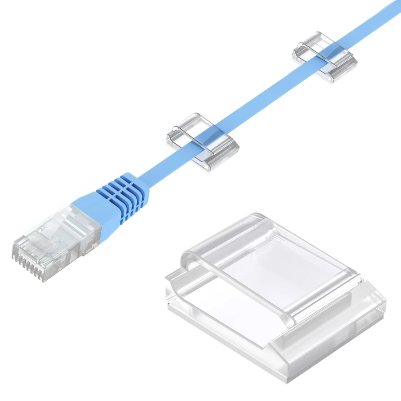 AGPTEK 100 Clear Adhesive Ethernet Cable Clips - Flat Wire Holders