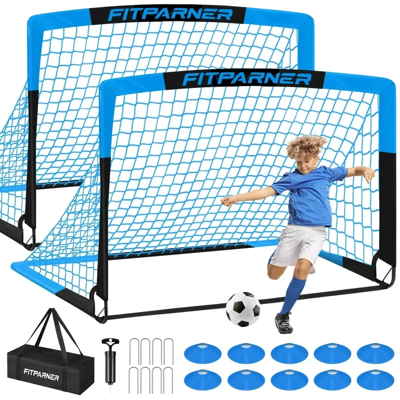 FITPARNER Kids Soccer Goal for Backyard Set - 2 Set of 5X3.6 ft (Blue/Black)