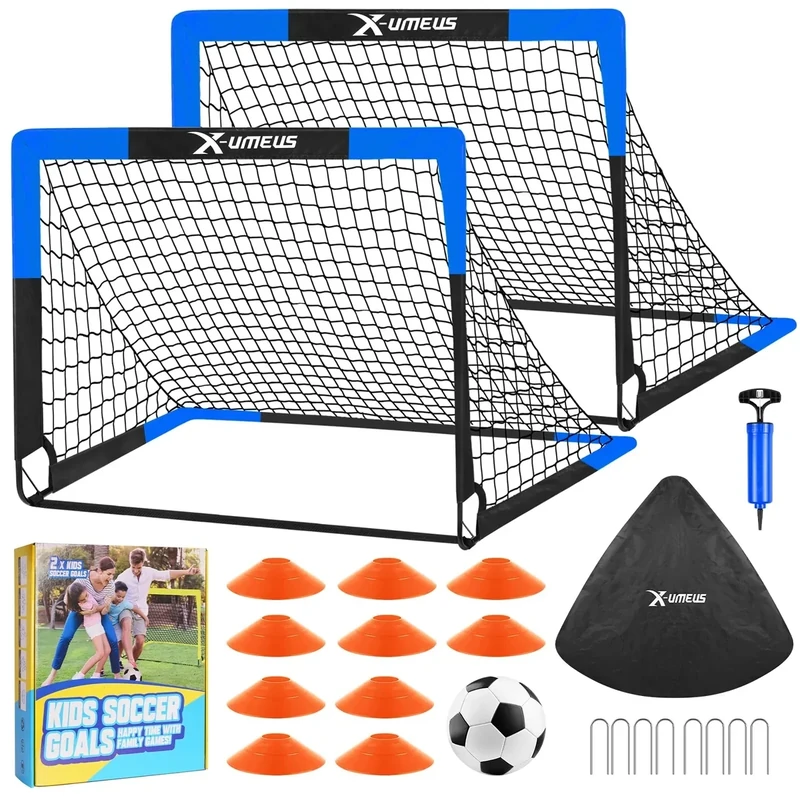 Kids Soccer Goals for Backyard Set of 2, 4 x 3 ft/6 x 4 Toddler Soccer Goal Training Equipment with Soccer Ball, Cones, Pop Up Soccer Net for Kids Age 3-5 4-6 6-8 8-12 10-12 Outdoor Games Sports Gifts