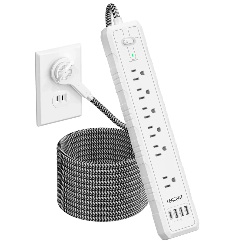 2 Prong to 3 Prong Outlet Adapter, LENCENT 2 Prong Power Strip, 1050J 2 Prong Flat Plug Surge Protector, 10ft Extension Cord, 6 AC Outlets & 4 USB(1 Type-C), Ideal for Non-Grounded Outlets