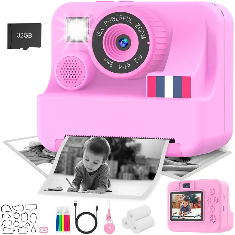Yosfeng Kids Instant Print Camera - 2.4" Screen, 32GB SD, 372 Prints