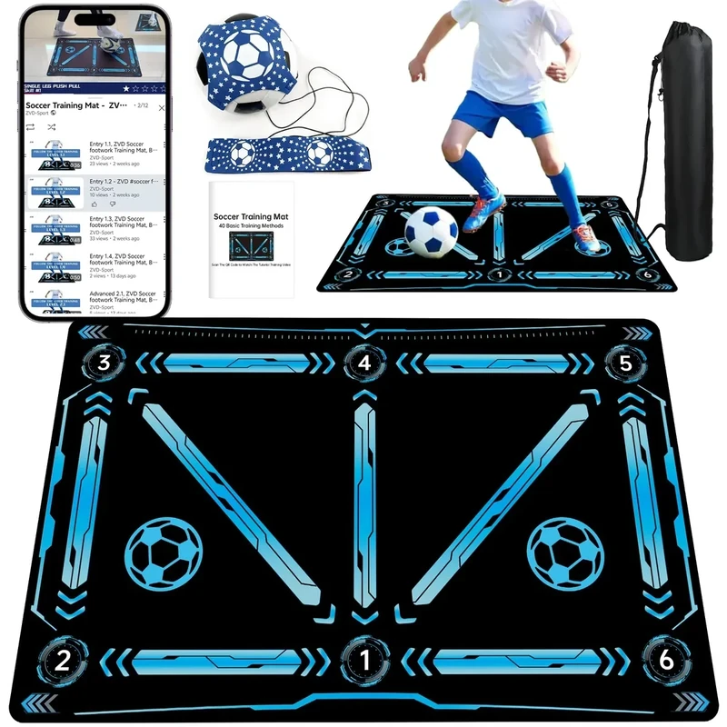 Premium Soccer Training Mat with Video Guide - Non-Slip Soccer Footstep Practice Pad for Indoor & Outdoor - Ultimate Ball Control Equipment to Improve Dribbling Skills