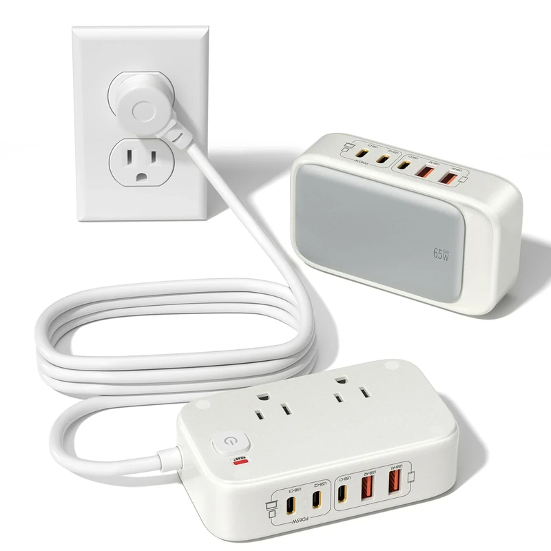 KWRNVO Power Strip with USB Ports 175W GaN 7-in-1 USB C Charging Station Type C & USB A Ports with AC Outlets 2500W for Multi Devices for Phone/Laptop/Home Appliances