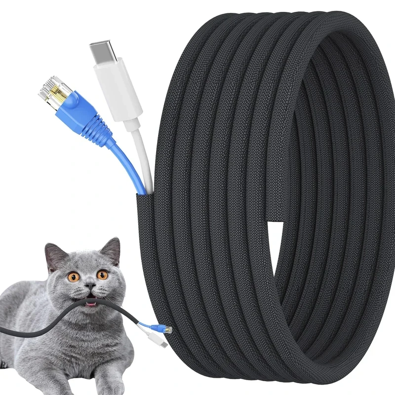 3/8 inch Cord Protectors from Pets No Chew, 10ft Wire Protector Cord Covers for Pets, Flexible Cable Management Sleeve for USB Power Cords Audio Video Cords Phone Charging Cables, Black