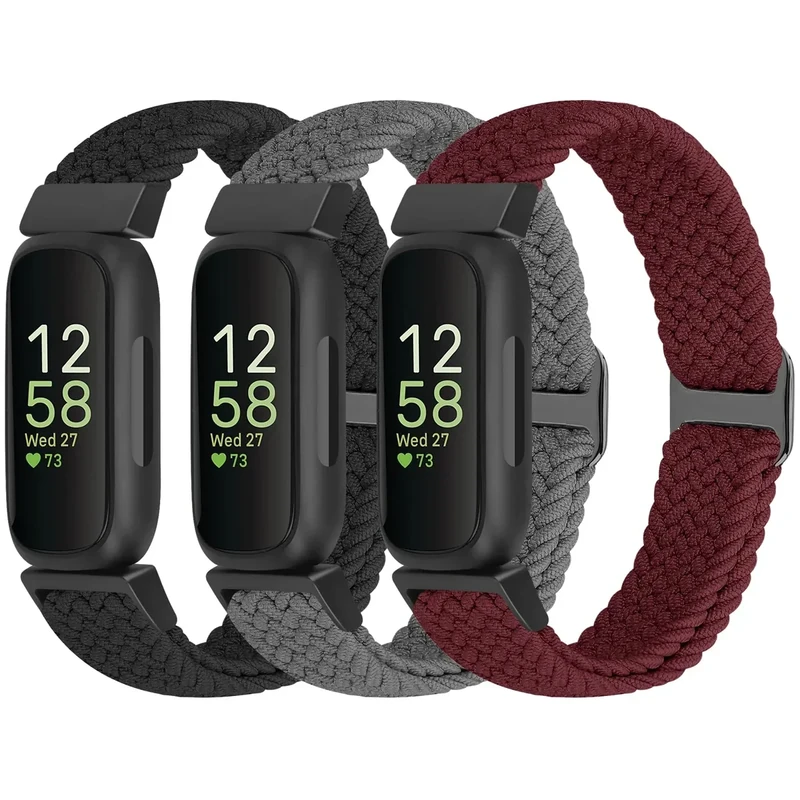 WolliLe Braided Stretchy Watch Band Compatible with Fitbit Inspire 3/Inspire 2/Inspire/Inspire HR/Fitbit ace 3/Ace 2, Soft Adjustable Nylon Loop Elastic Strap Sport Replacement Wristband for Women Men