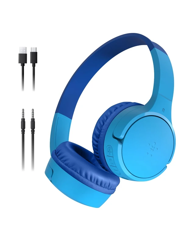 Belkin SoundForm Mini - Wireless Bluetooth Kids Headphones, 30H Battery, 85dB Safe Volume Limit, Built-in Microphone - Toddler On-Ear Earphones for iPhone, iPad, Fire Tablet, Ideal for School - Blue