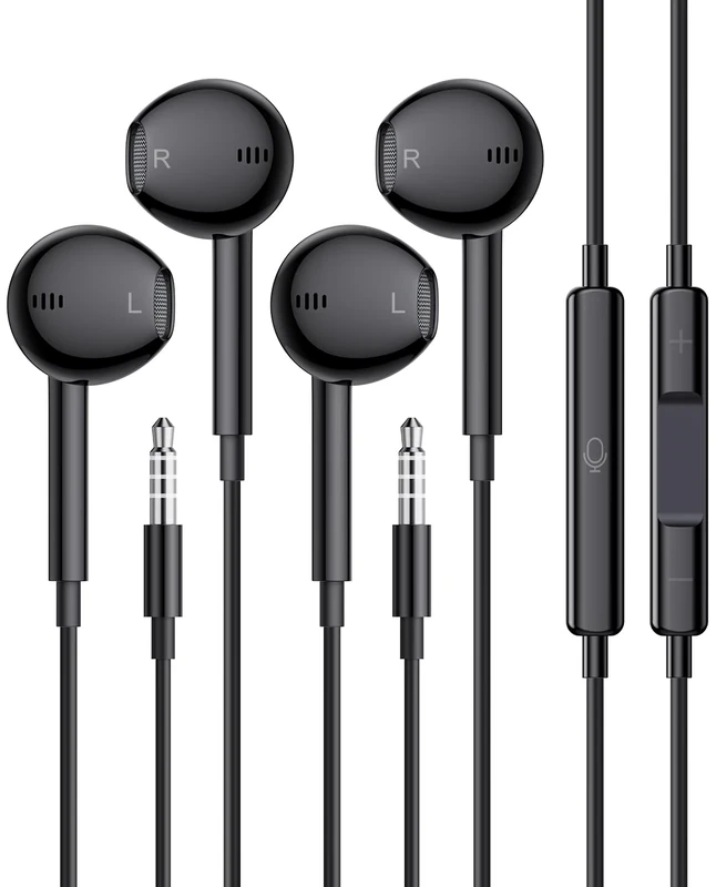 tiloqua 2-Pack Wired Earbuds 3.5mm Mic - iPhone & Android Compatible