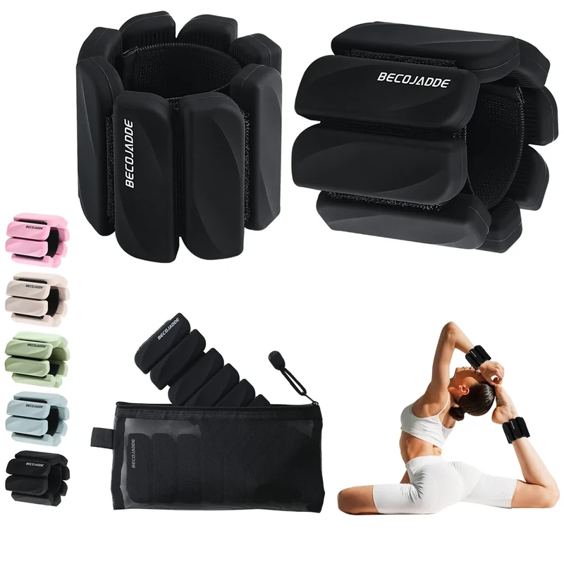 BECOJADDE Ankle Weights for Women Men Adjustable 1LB Wrist Weights Bracelet Set of 2 for Home Gym Weighted Bangles Wristbands Leg Arm Weights for Walking Swimming Running Pilates Yoga Gym, Black