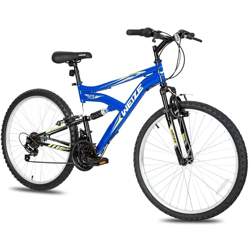 WEIZE Mountain Bike, 26 27.5 inch Outdoor Hybrid Bikes,18-Speed/High-Carbon Steel/Dual Full Suspension, Adjustable Ergonomic Seat for Men Women Adult, MTB Bicycle with Suspension Fork,Sleek Colors