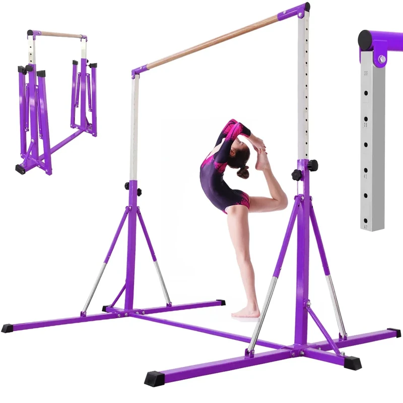 FC FUNCHEER Gymnastics Bar for Kids Ages 3-15, 35" to 60" Adjustable Height, 4FT Wide Base - Professional Kip Bar with 360° Stability & Fiberglass Crossbar, Easy Fold&Solid Design for Home Training