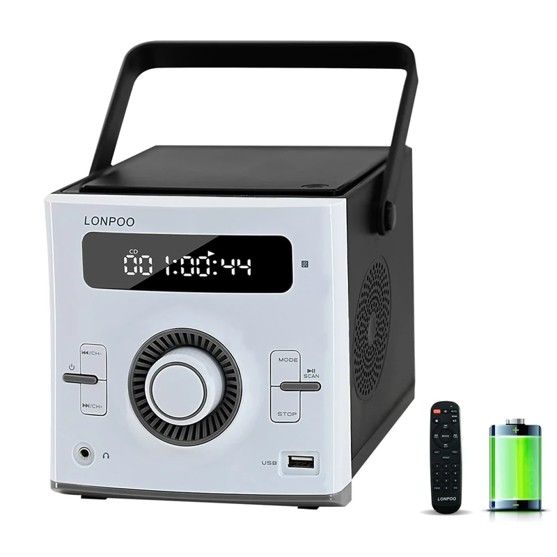 Micro Hi-Fi Compact Stereo System - CD Player, Bluetooth, FM Radio, AUX-in, USB Playback, 2-Way Clear Sound Music System, DSP-Tech (LP-118W)
