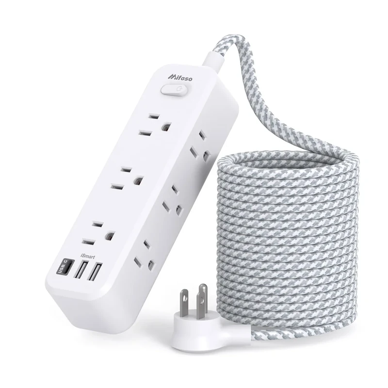 Mifaso 15FT Power Strip - 9 Outlets & 3 USB Ports, White