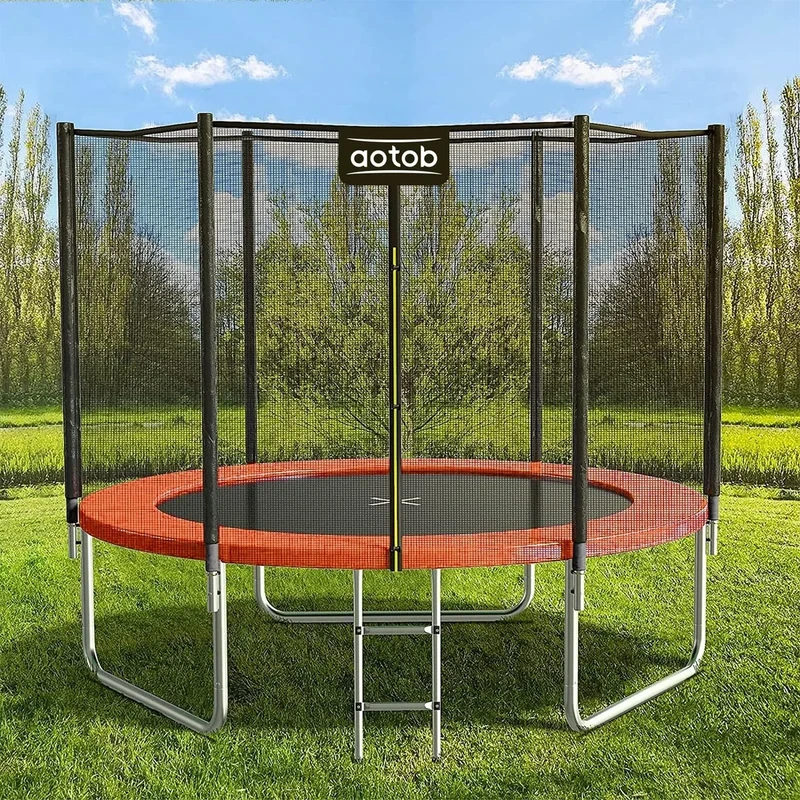 AOTOB 10 FT Trampoline Safety Enclosure Net Combo Bounce Jump for Kids Outdoor with Spring Pad Waterproof Jump Mat & Ladder (Jacinth)
