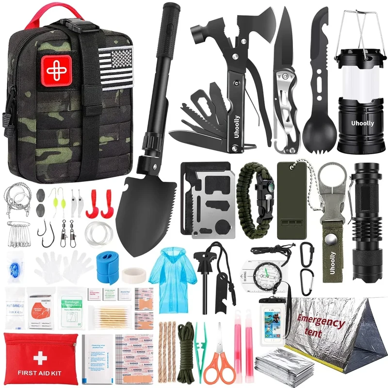 Survival Kit, Gifts for Men Women Teen Boys, 252 pcs Survival Gear and Equipment Mini First Aid Kit for Car Home, Emergency Kit with Molle System for Earthquake, Outdoor Adventure, Car Travel