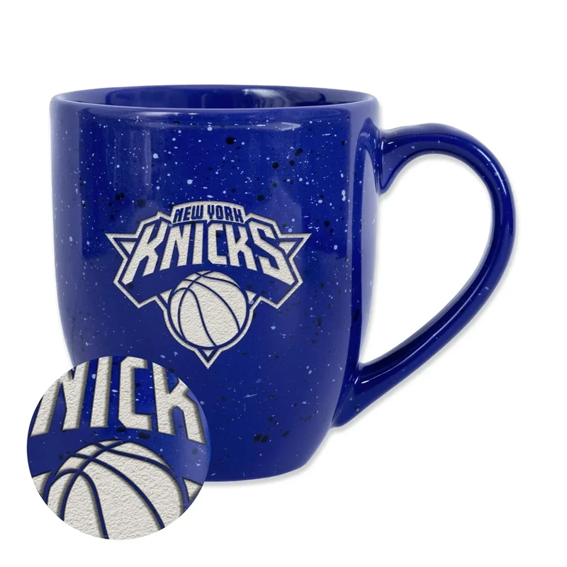 Rico Industries NBA Basketball New York Knicks Primary 16 oz Team Color Laser Engraved Speckled Ceramic Coffee Mug