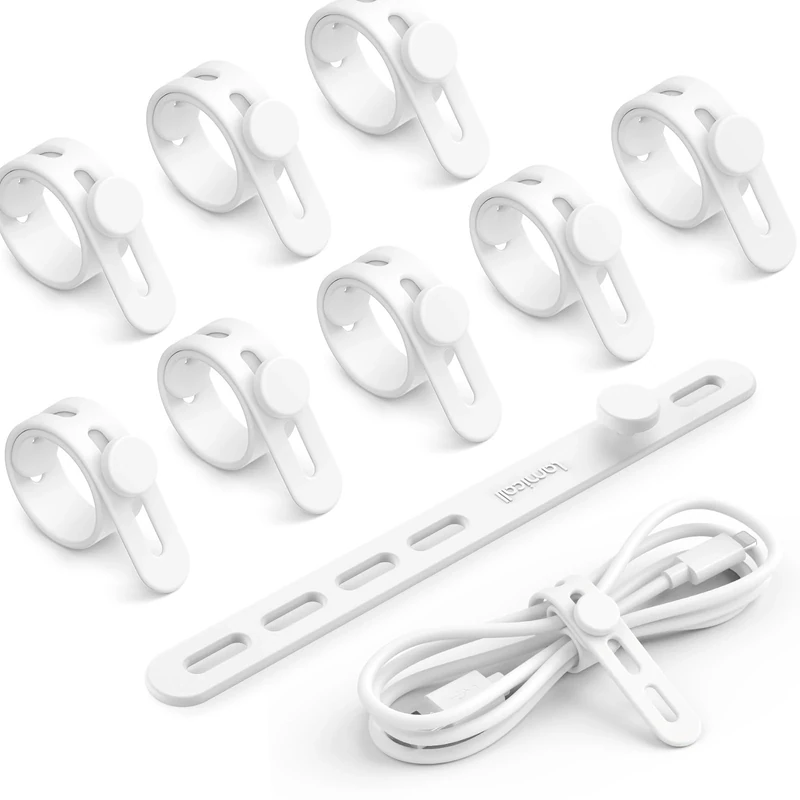 Lamicall 10-Pack White Silicone Cable Ties - Cord Organizer