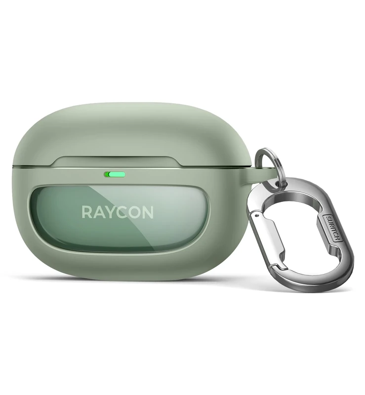SURITCH Case for Raycon Everyday Earbuds (2024 Edition), Shockproof Magnetic Case for Raycon Bluetooth True Wireless in-Ear Buds Headphones, Protective Cover with Magnetic Lid Lock & Carabiner, Green
