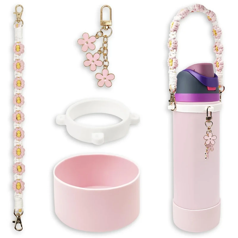 Silicone Boot Set for Owala Water Bottle 24 oz - Includes Water Bottle Handle Strap - Perfect Owala Accessories, Fits Owala Tumbler, Owala Free Sip, for Pink owala (Pink)