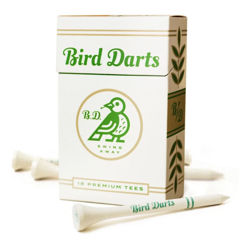 Bird Darts Premium Bamboo Wood Golf Tees, 18/72/180 Units (Packs of 18), 2 ¾ Golf Tees in Cigarette-Style Packaging, Durable, Biodegradable, Golf Tees Wood for Stylish Golfers (18 Units (Pack of 1))