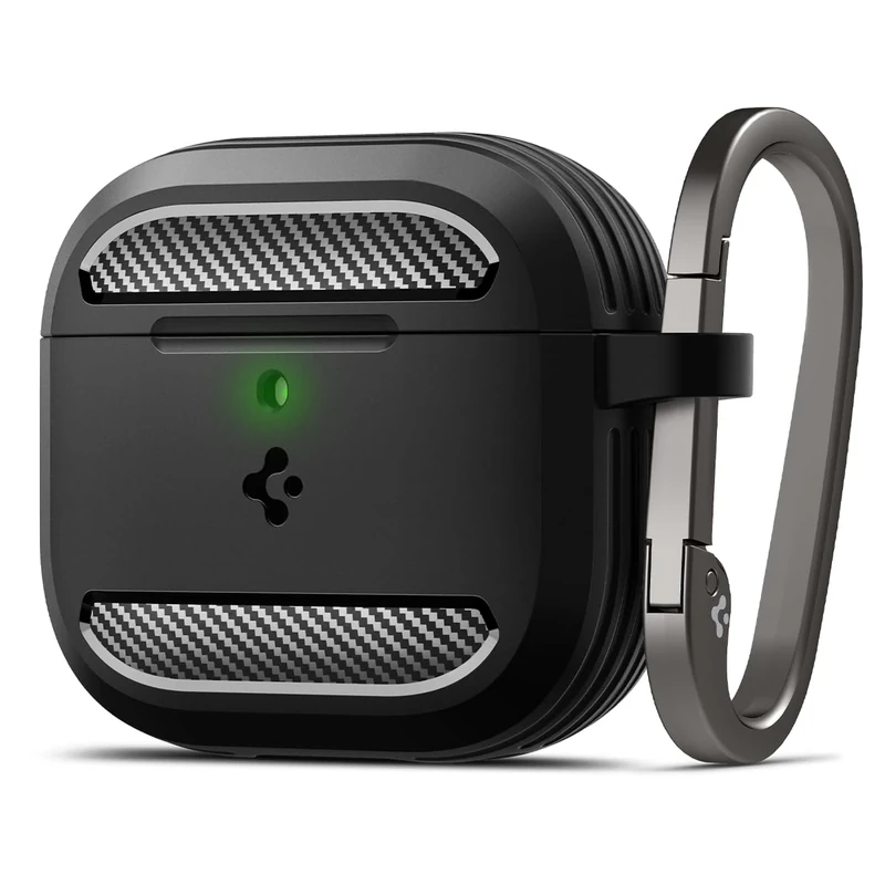 Spigen Rugged Armor AirPods 4 Case - Matte Black with Carabiner