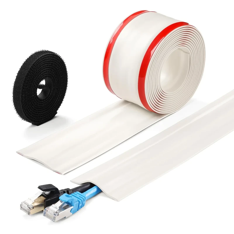 ZhiYo 8.2ft White Soft PVC Self-Adhesive Cord Cover for Floor