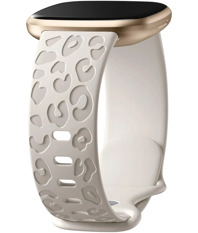 Odbeai Leopard Engraved Compatible with Fitbit Versa 4 Bands for Woman,for Versa 3/Sense 2/Sense Bands,Cute Fancy Soft Silicone Sport Waterproof Replacement Strap