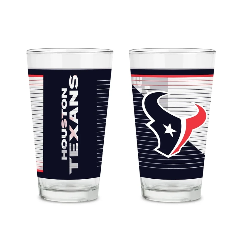 Rico Industries NFL Football Houston Texans 16 oz Pint Glasses with Digitally Printed Logo, Set of 2 Classic Drinking Glasses, Perfect Gift for Fans, Dishwasher Safe, Great for Water, Beer, Iced Tea