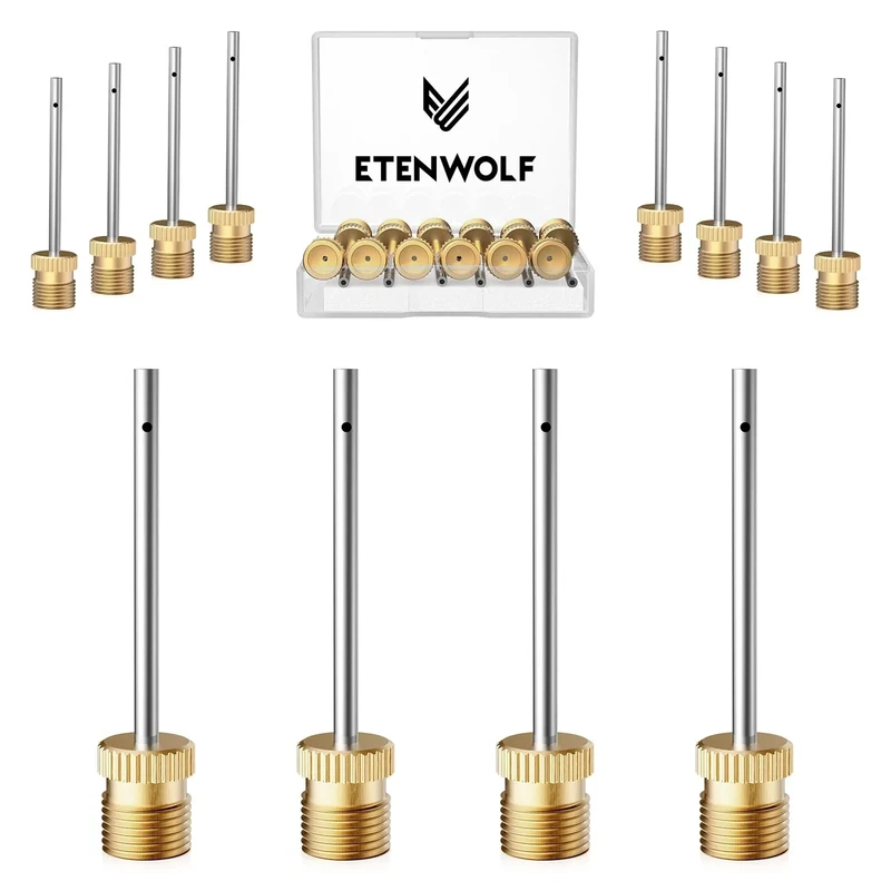 ETENWOLF 12 Pack Brass Ball Pump Needles, No Break Heavy Duty Air Pump Needles for Balls with Storage Case, Compatible with Hand Pump and Electric Pump, Stainless Steel Body