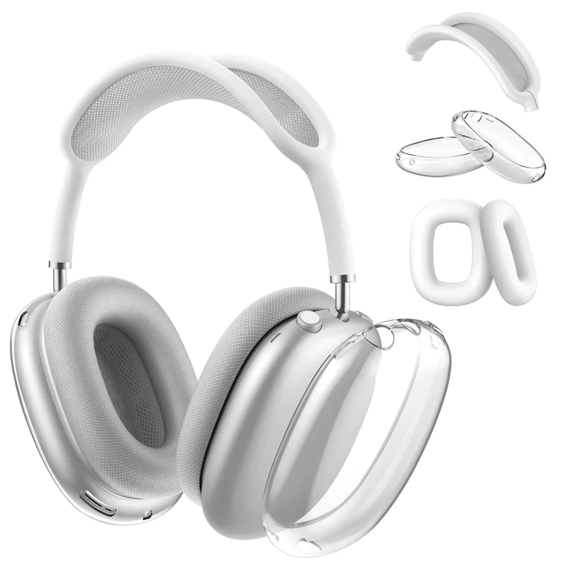 Maxjoy for AirPods Max Case, Transparent Ear Cups Cover, Ear Pad Case, Headband Cover, Soft Clear TPU/Silicone Accessories Protector for Apple AirPods Max Headphones, Clear White