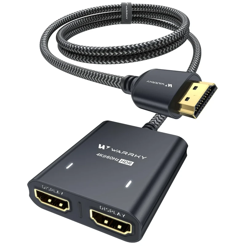 WARRKY 4K HDMI Splitter 1x2 - USB-C Powered, Metal Shell, LED