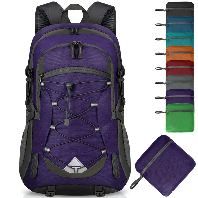 IGOLUMON Hiking Backpack 40L Packable Lightweight Camping Backpack Men Women Waterproof Hiking Daypack Outdoor Travel Daypack,Purple