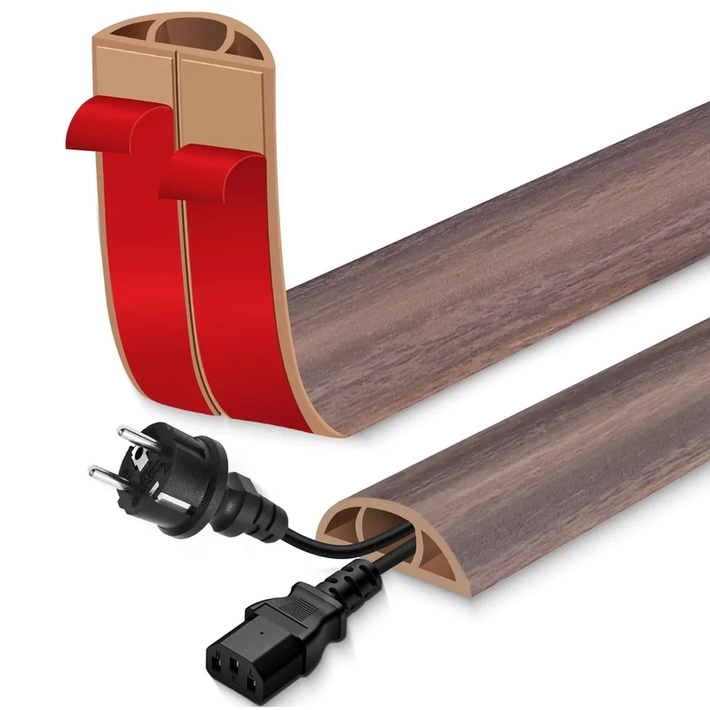 EYAYEN Self-Adhesive Floor Cord Cover - Grayish Brown Wood, 20ft