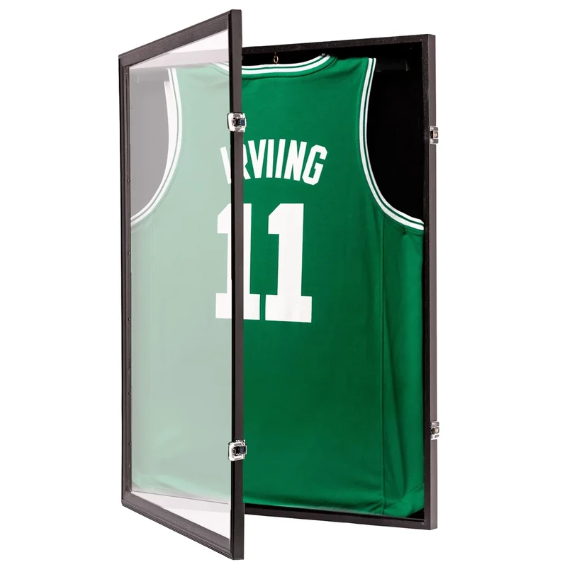 Jersey Frame Display Case – Sports Jersey Display Frame with 98% UV Protection for Basketball and More. Black Frame with Silver Locks.