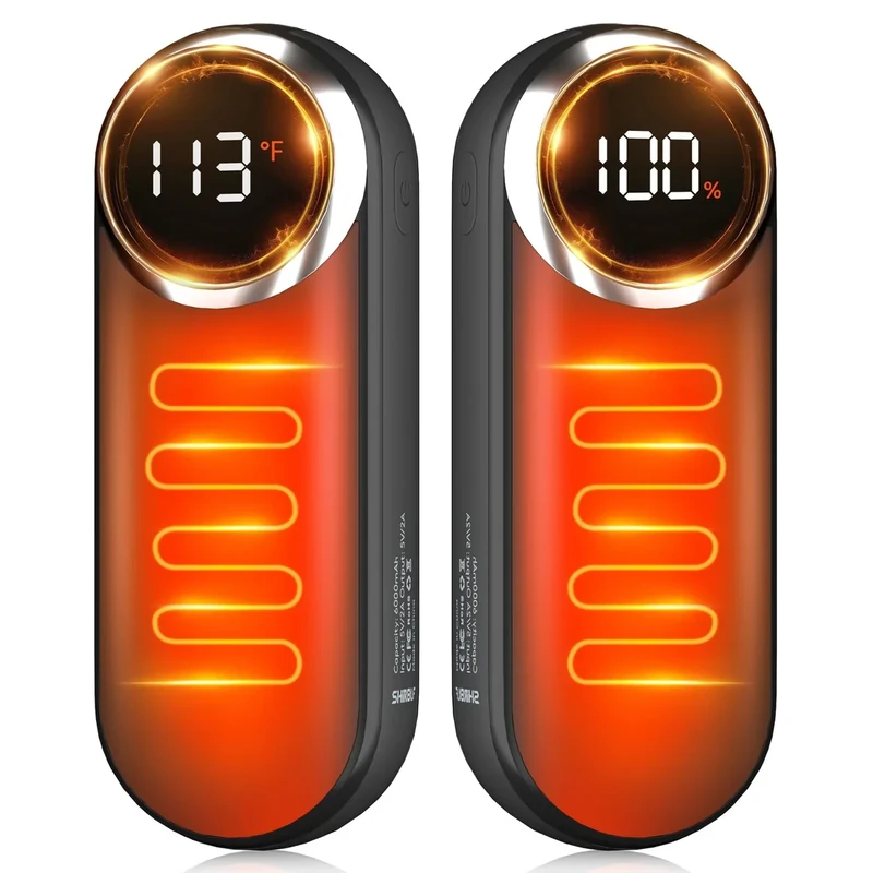 Rechargeable Hand Warmers 2 Pack - AI Electric Dual-Sided Heating Hand Warmers with 3 Heat Settings,LED Display & Flashlight,15H Battery Life,Portable Pocket Heater for Outdoor,Hunting,Camping, Gifts