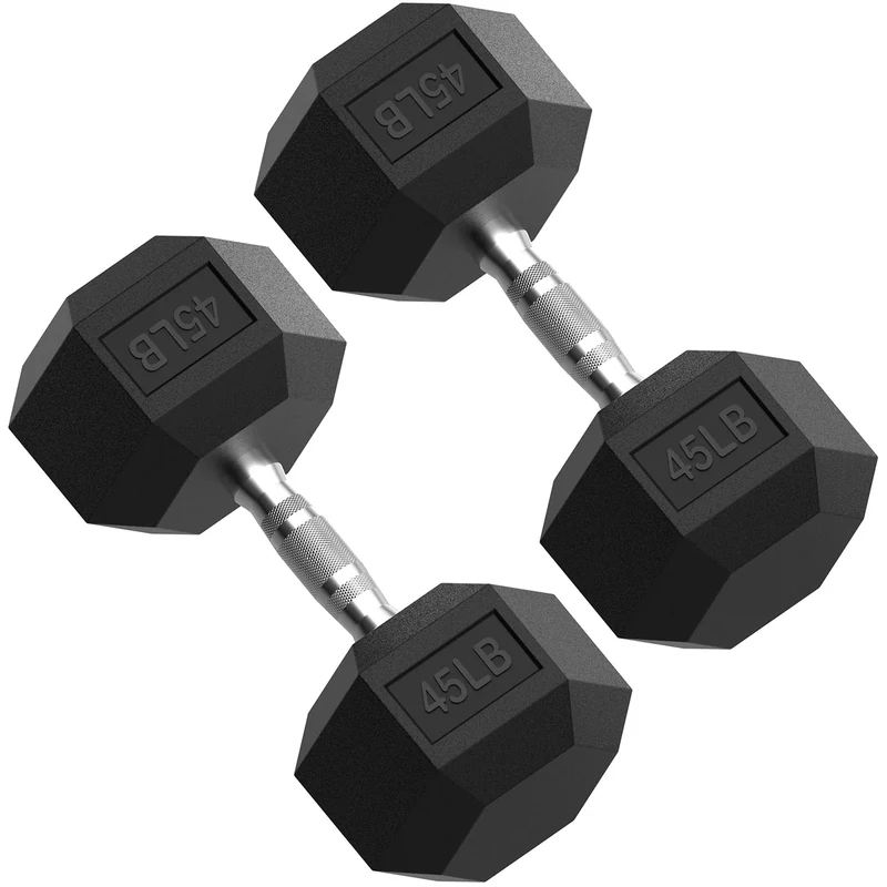 PAPABABE HEX Dumbbell Set, Rubber Encased Home Gym Dumbbells, Exercise & Fitness Weights Dumbbells Set of 2 for Women & Men, Hand Weight for Strength Training (Pair of 45lb)