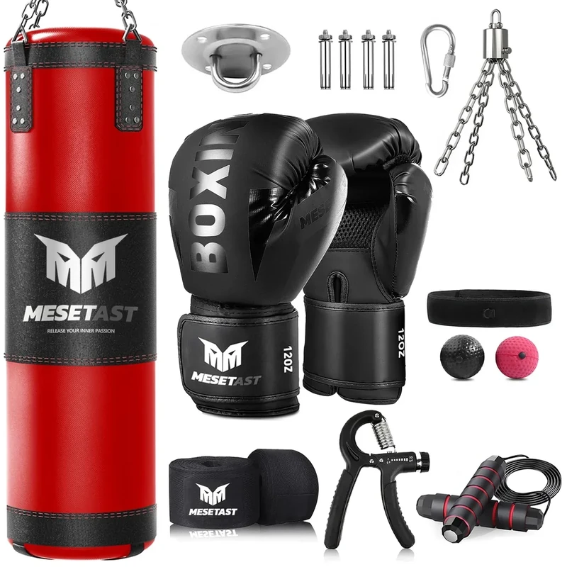 Mesetast Punching Bag for Adults, 4ft Heavy Boxing Bag Set with 12 OZ Gloves for MMA Karate Kickboxing Boxing - Unfilled