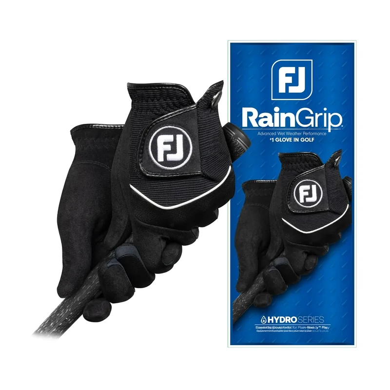 FootJoy Men's RainGrip Golf Glove, Black, Large, Pair